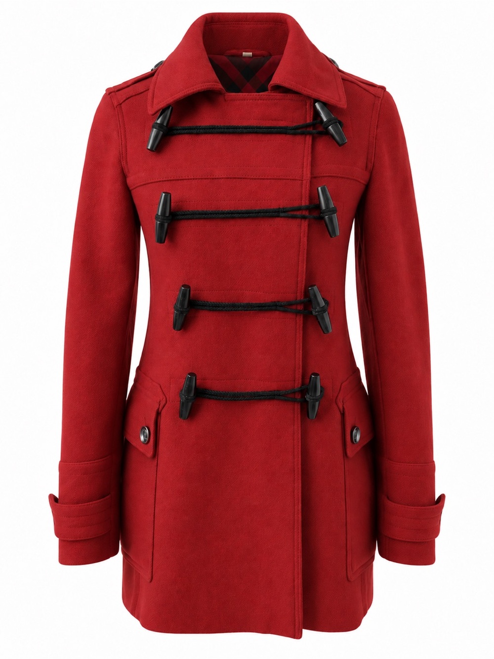 BURBERRY BRIT | Red Wool Cashmere Blend Toggle Coat Pleated Back US 4